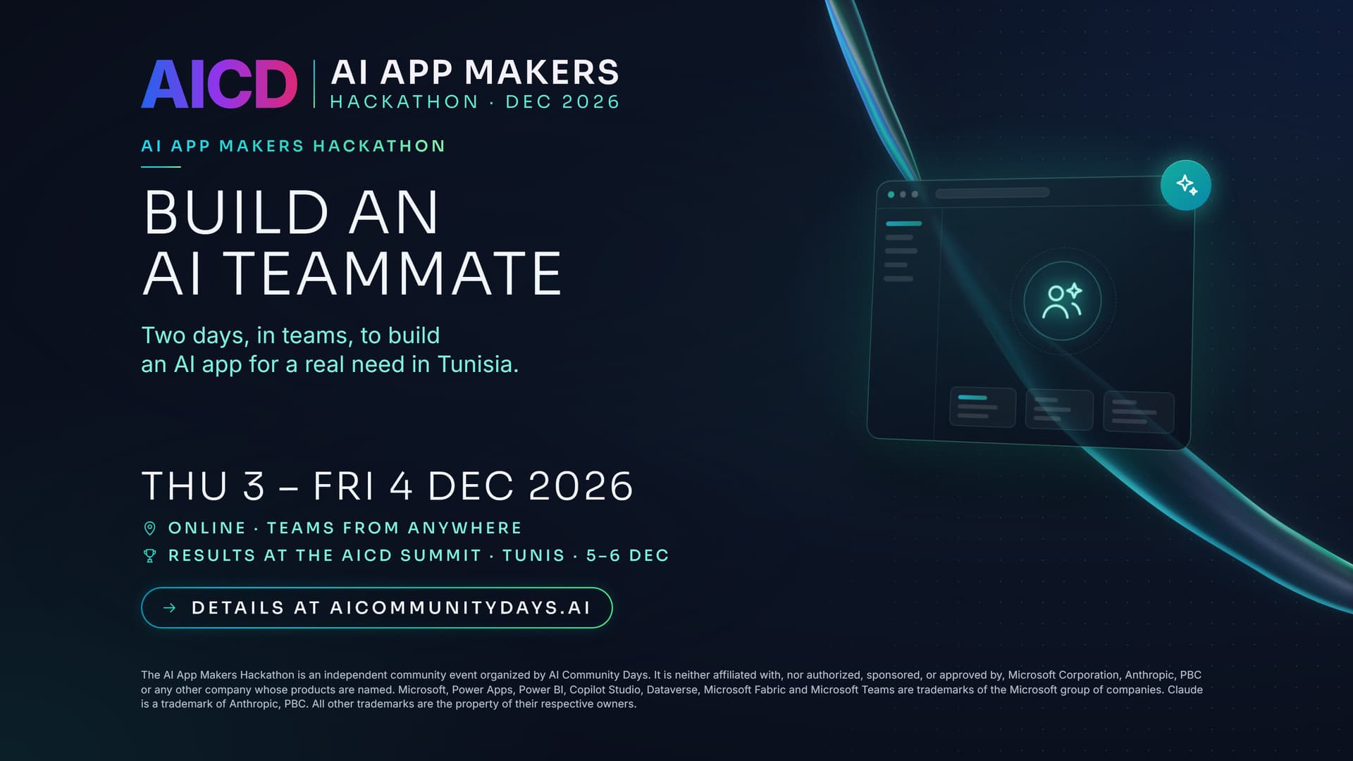 Event poster for AI App Makers Hackathon: Build an AI Teammate