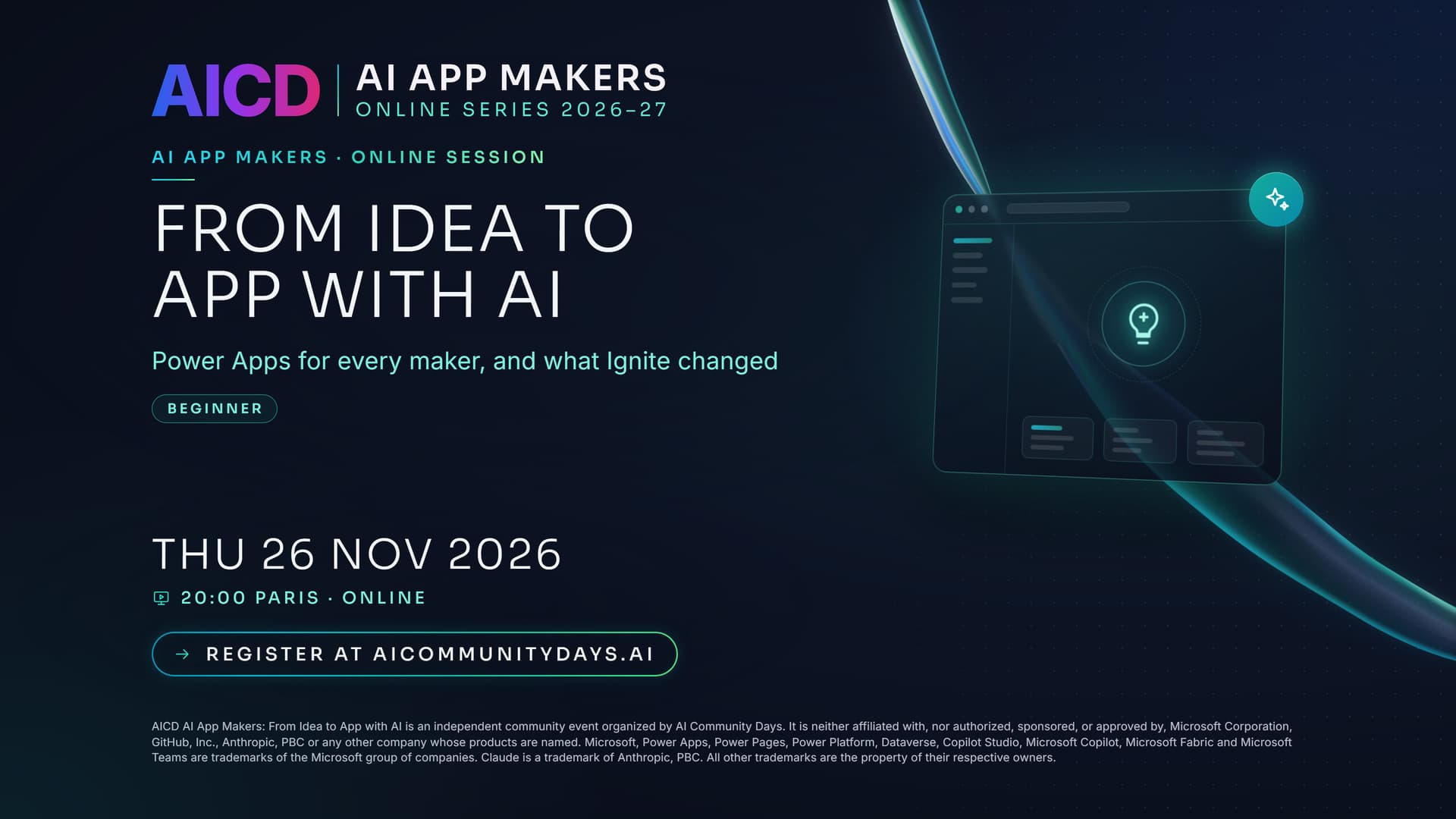 Event poster for AICD AI App Makers: From Idea to App with AI