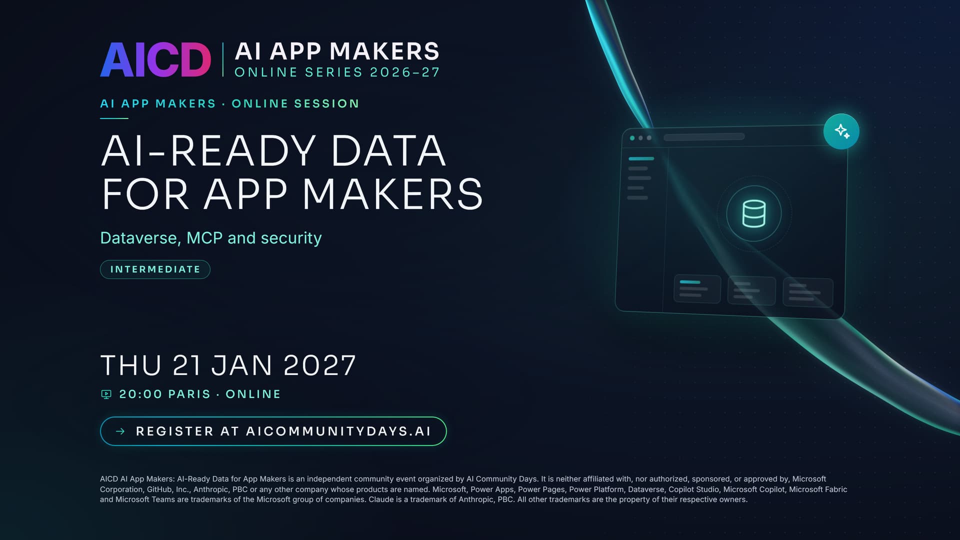 Event poster for AICD AI App Makers: AI-Ready Data for App Makers