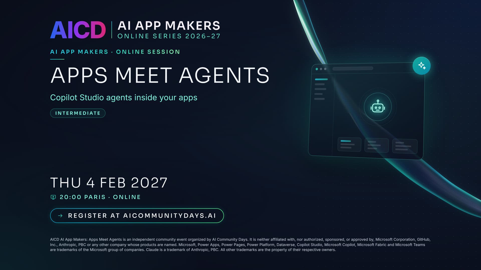 Event poster for AICD AI App Makers: Apps Meet Agents