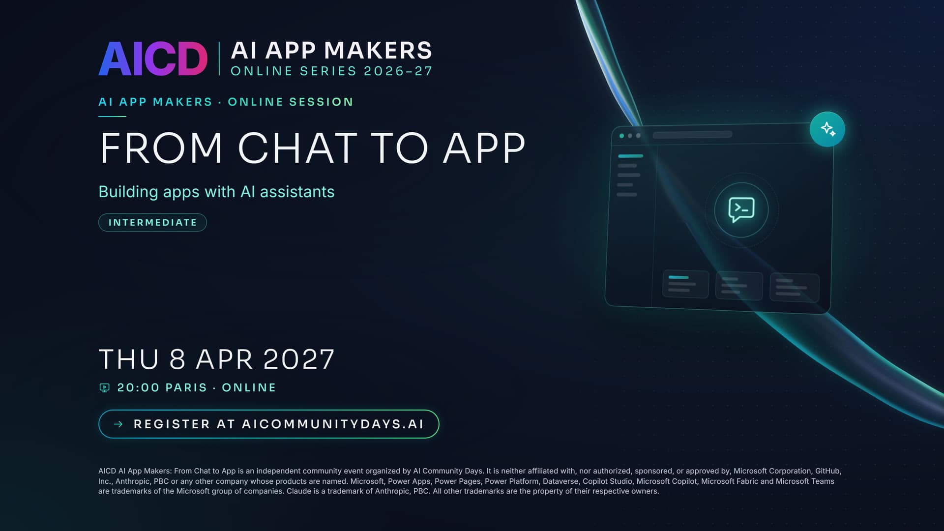 Event poster for AICD AI App Makers: From Chat to App