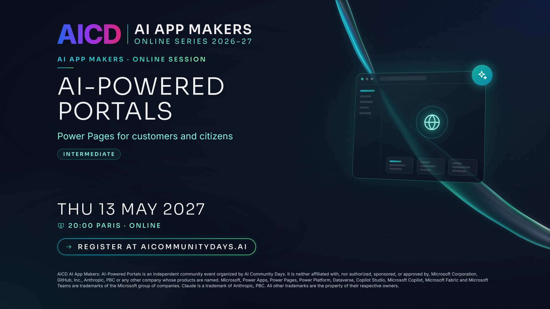 Event poster for AICD AI App Makers: AI-Powered Portals