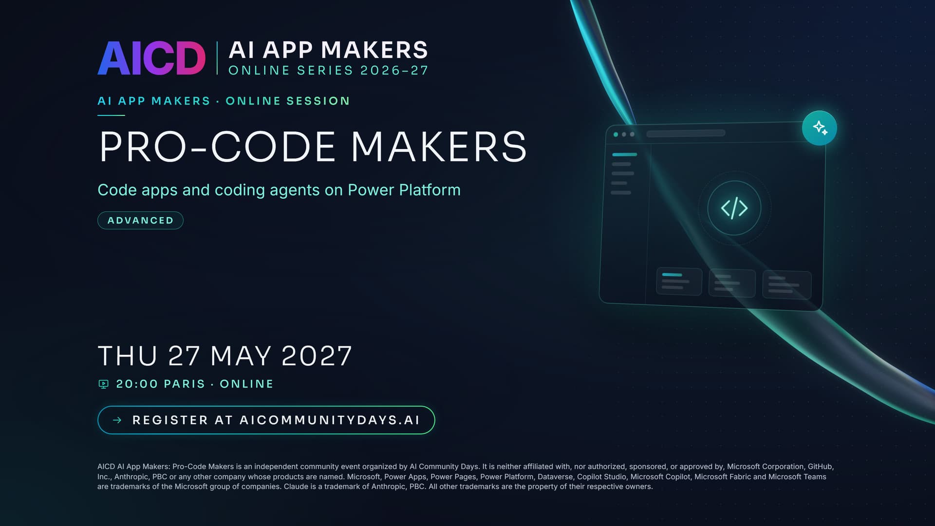 Event poster for AICD AI App Makers: Pro-Code Makers