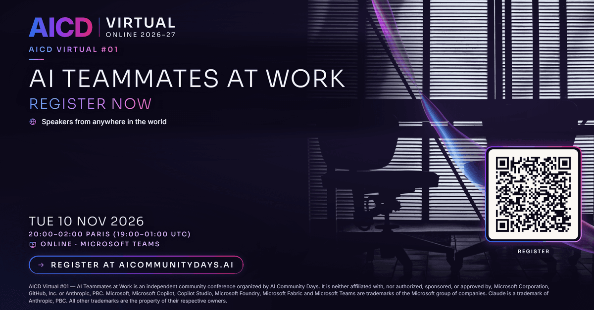 Event poster for AICD Virtual #01 — AI Teammates at Work