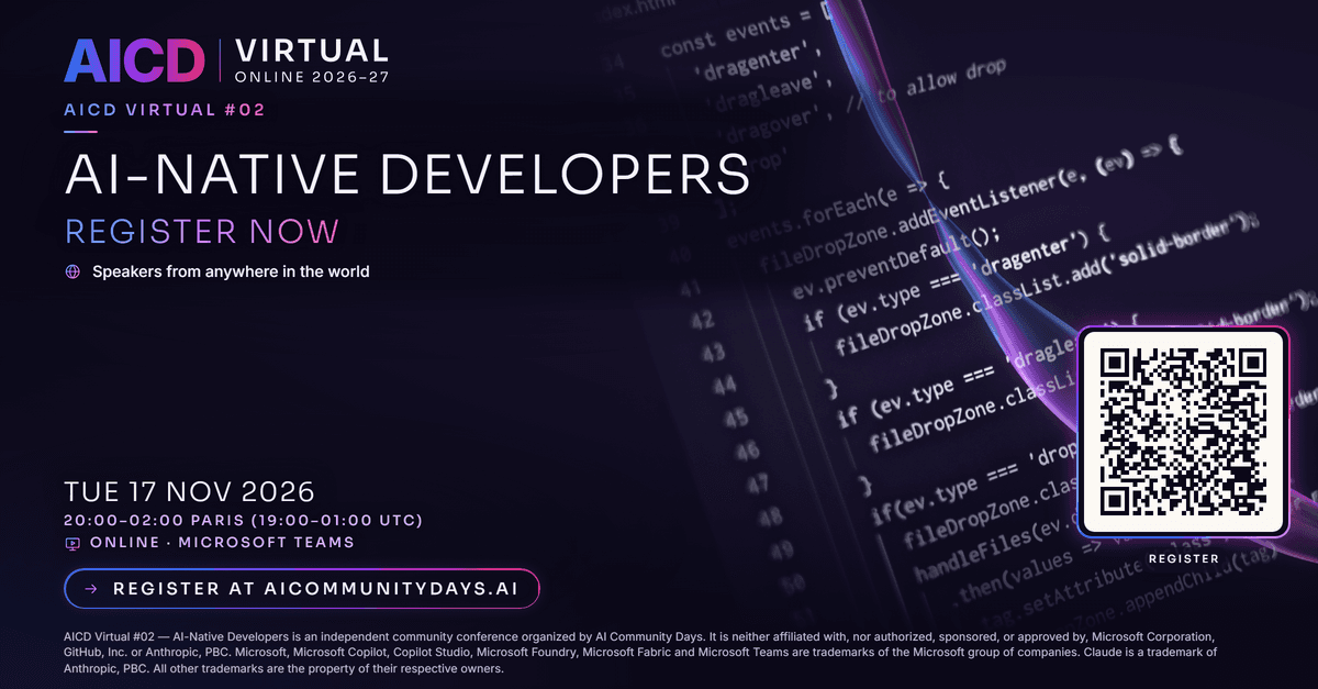 Event poster for AICD Virtual #02 — AI-Native Developers