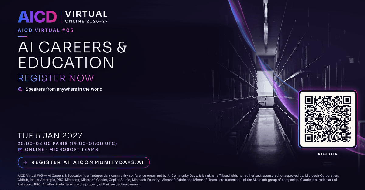 Event poster for AICD Virtual #05 — AI Careers & Education