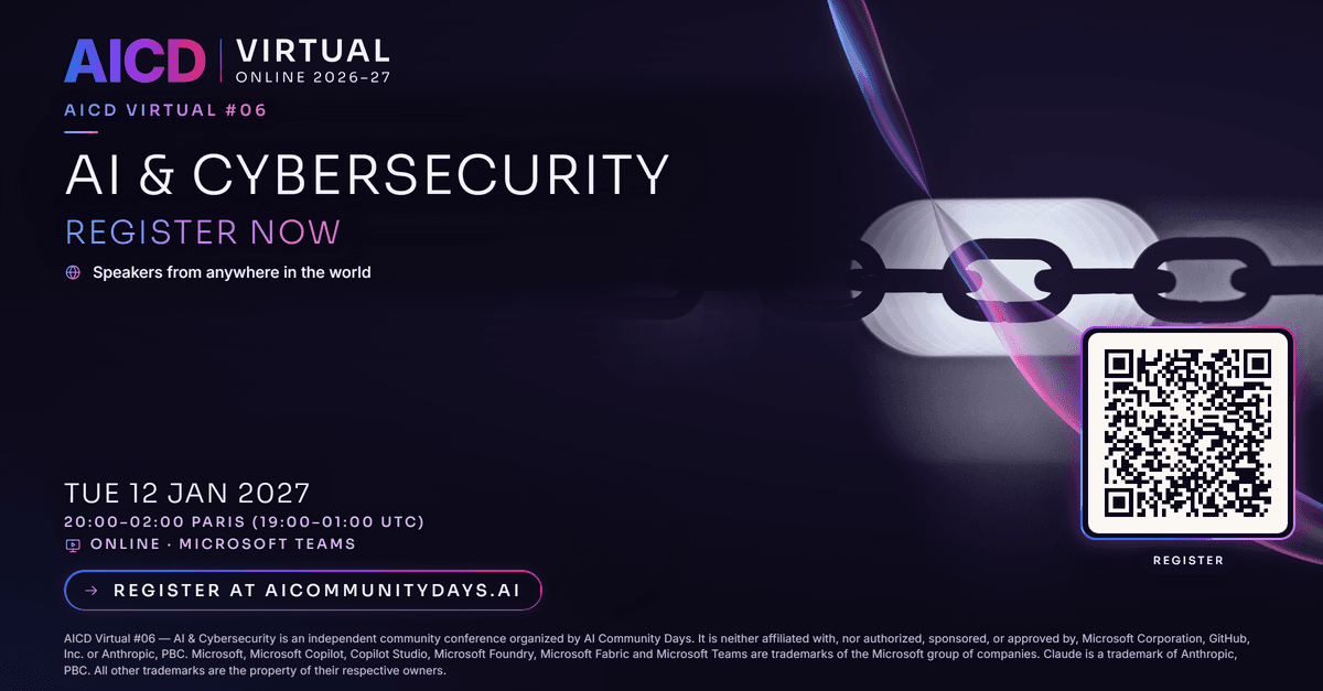 Event poster for AICD Virtual #06 — AI & Cybersecurity