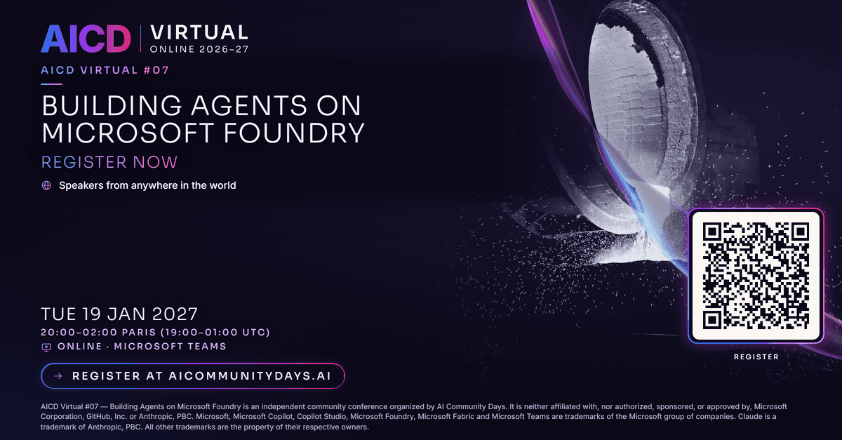 Event poster for AICD Virtual #07 — Building Agents on Microsoft Foundry