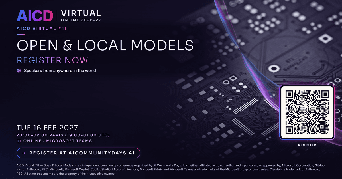 Event poster for AICD Virtual #11 — Open & Local Models
