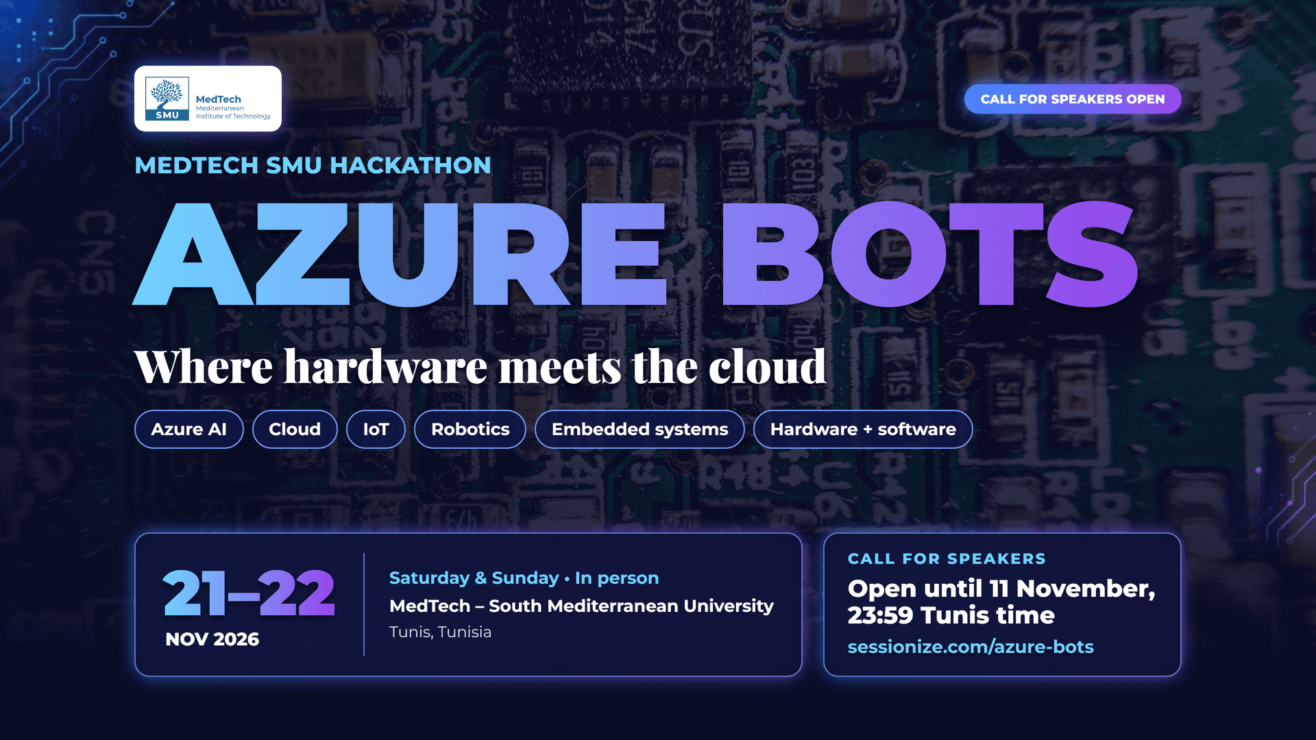 Event poster for Azure Bots - MedTech SMU Hackathon